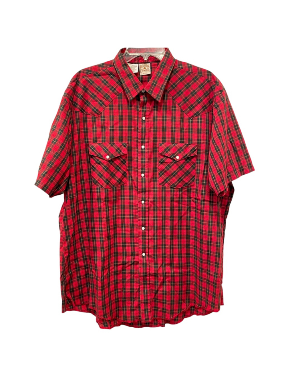 Vintage Western Frontier Mens Size XL Pearl Snap Shirt Red Plaid Rodeo Cowboy